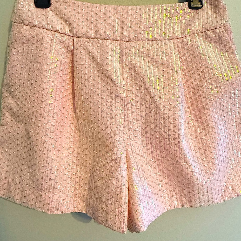 Pink iridescent sequins & gold embroidered shorts | Versona | Size 10